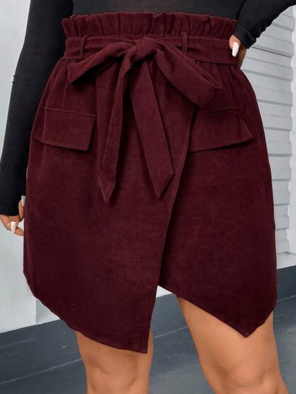SHEIN Burgundy Paperbag Waist Wrap Mini Skirt with Tie Belt Size 2xl
